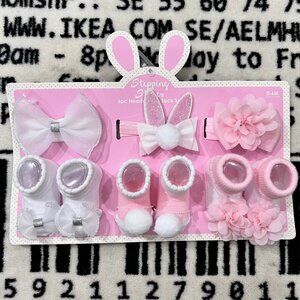 Stepping stones 6 piece headband and socks set - 0 to 6months
